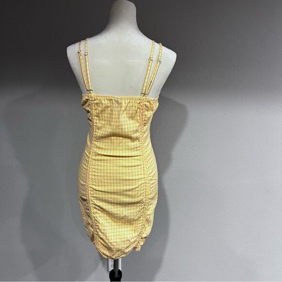 Double Ruched Plaid Print Bodycon Dress With Straps - Picture 5 of 13